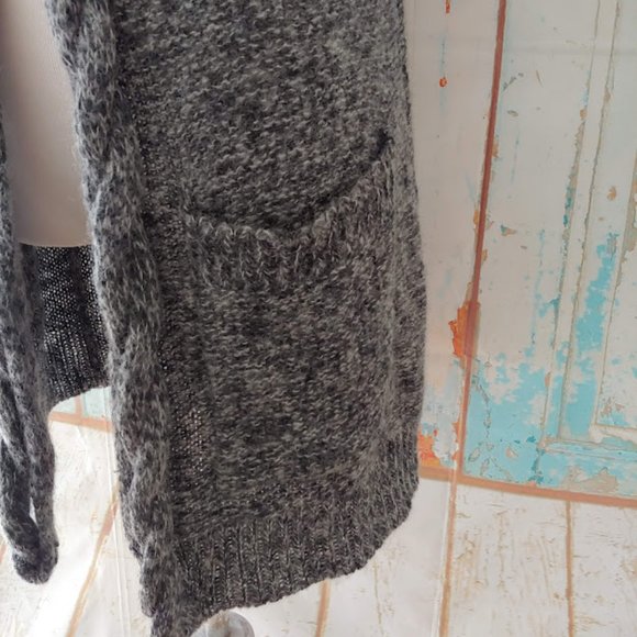 Sarah Spencer wool mohair pocket hood sleeveless cardigan duster sweater/S/gray - Picture 4 of 14